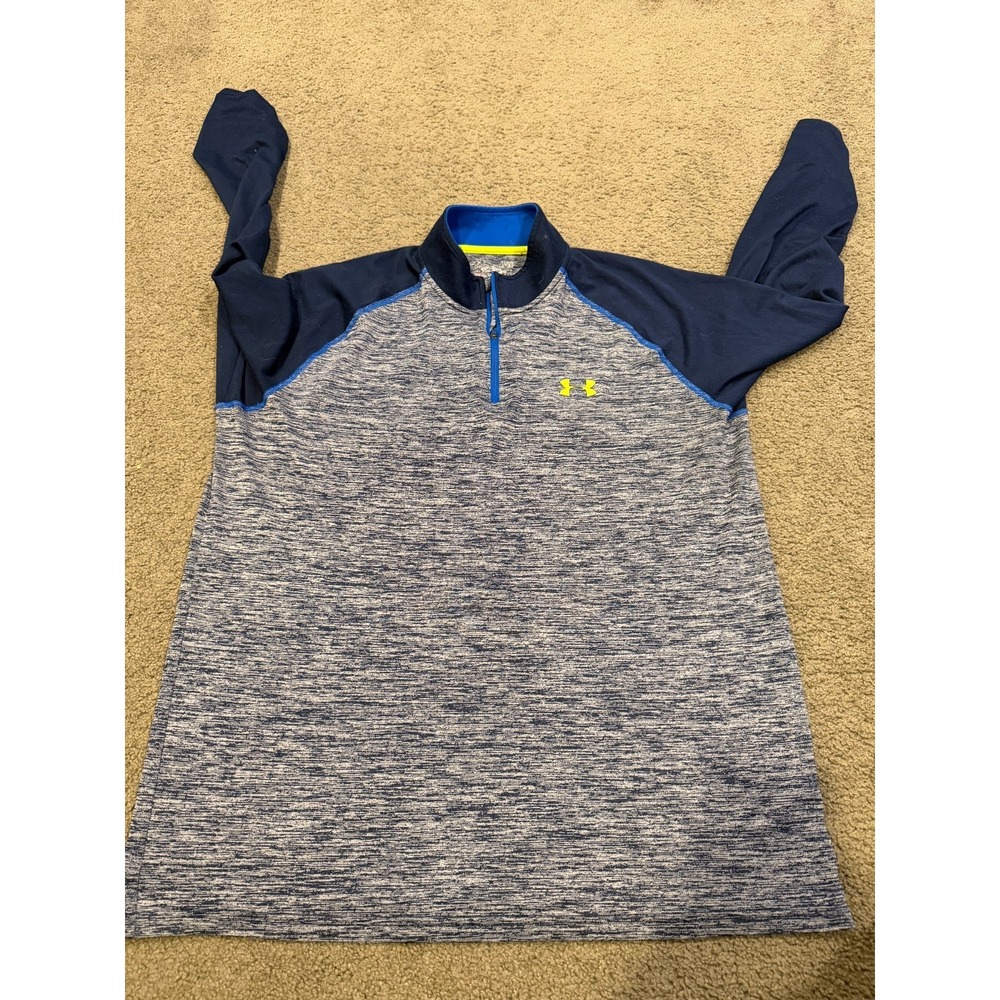 Under Armour Men's Green Blue Gray Quarter Zip Long Sleeve Size Large